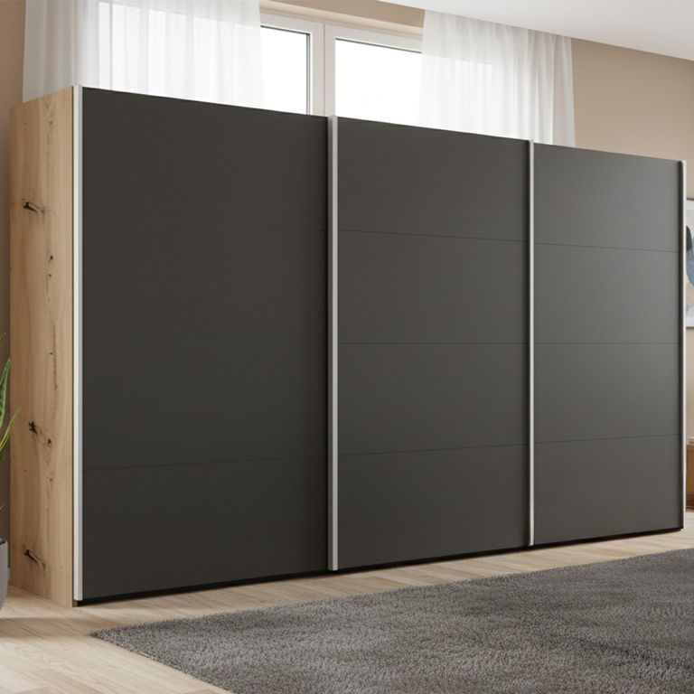 Beluga Extra Sliding Wardrobe - 406cm - 3 Door - Artisan Oak & Graphite