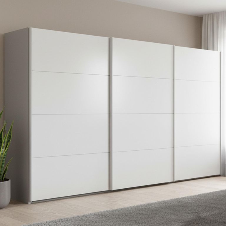 Beluga Extra Sliding Wardrobe - 406cm - 3 Door - Silk Grey & Alpine White
