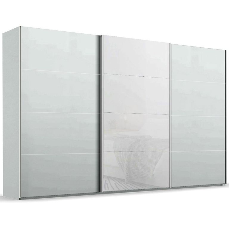Beluga Extra Sliding Wardrobe - 406cm - 3 Door - Silk Grey & White Glass Front