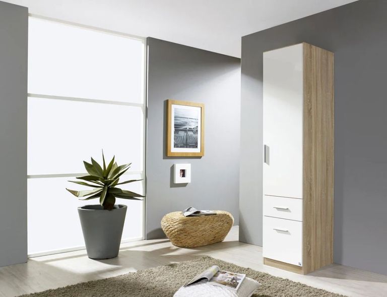 Celle Wardrobe - 47cm - Sonoma Oak & White Gloss with Drawers - RH Door