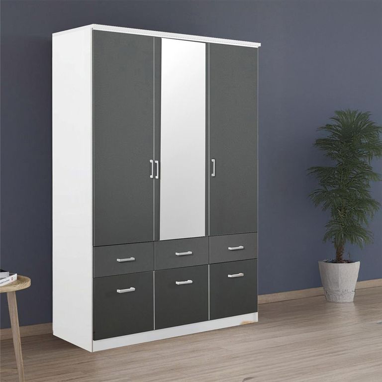 Celle Wardrobe - 136cm - 3 Door - Combi - Alpine White & Metallic Dark Grey