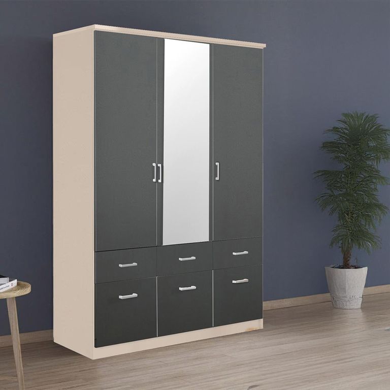 Celle Wardrobe - 136cm - 3 Door - Combi - Champagne & Metallic Dark Grey