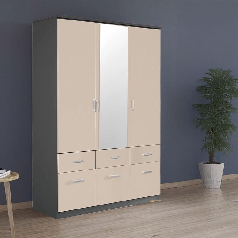 Celle Wardrobe - 136cm - 3 Door - Combi - Metallic Dark Grey & Champagne