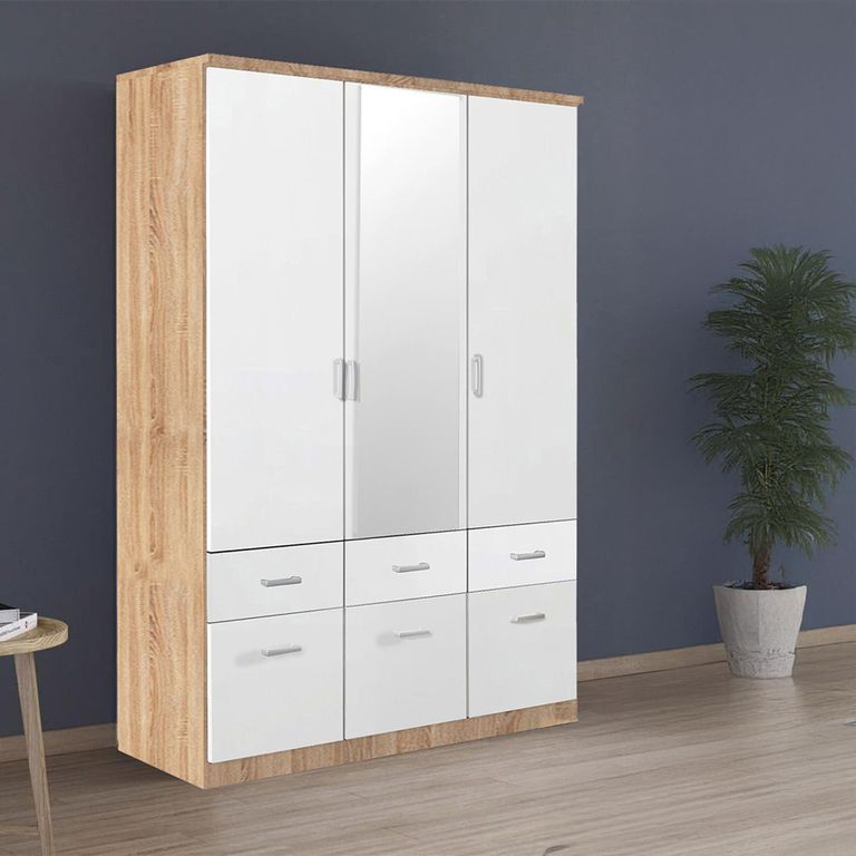 Celle Wardrobe - 136cm - 3 Door - Combi - Sonoma Oak & Alpine White