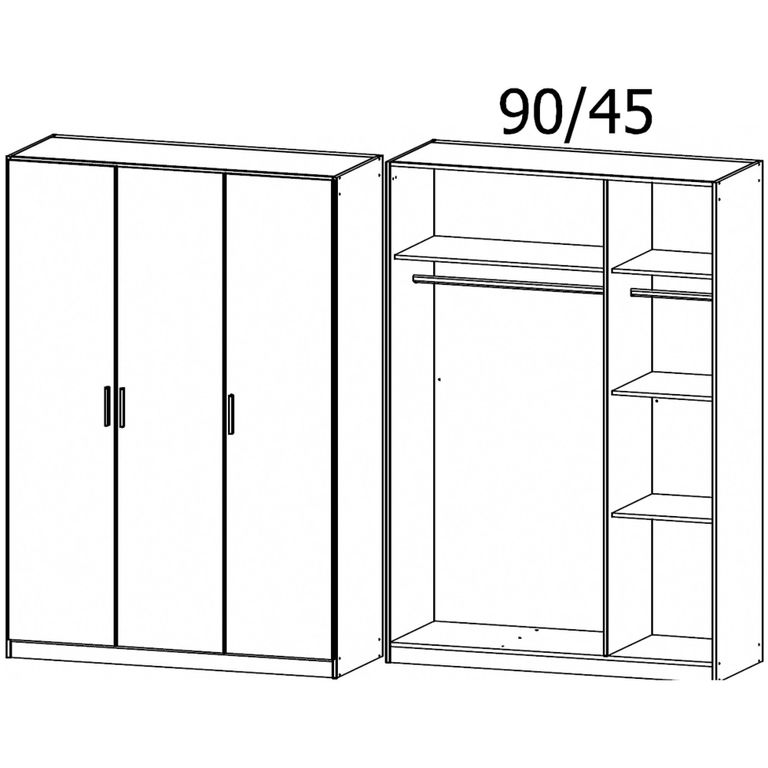 Celle Wardrobe - 136cm - 3 Door - Artisan Oak & Metallic Dark Grey
