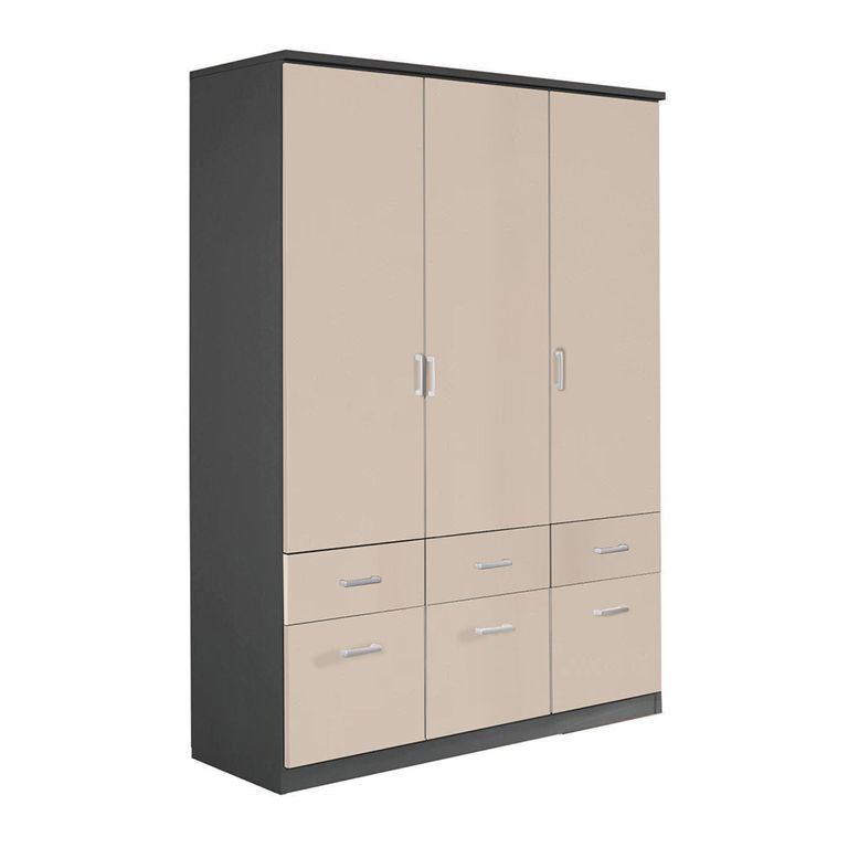 Celle Wardrobe - 136cm - 3 Door - 6 Drawer - Metallic Dark Grey & Champagne