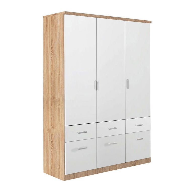 Celle Wardrobe - 136cm - 3 Door - 6 Drawer - Sonoma Oak & Alpine White