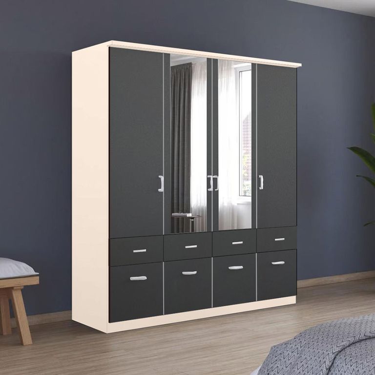 Celle Wardrobe - 181cm - 4 Door - Combi - Champagne & Metallic Dark Grey