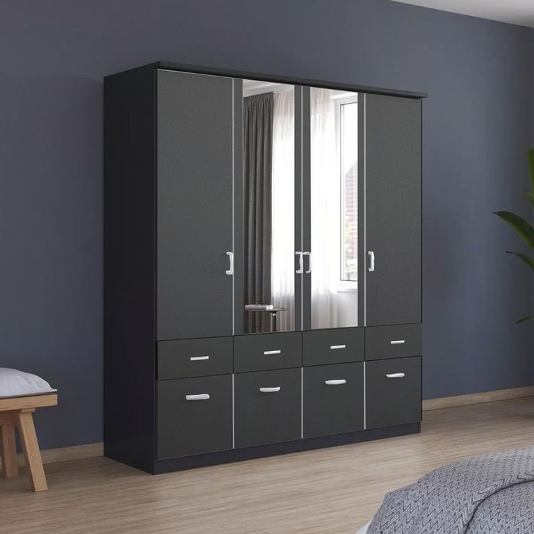 Celle Wardrobe - 181cm - 4 Door - Combi - Metallic Dark Grey