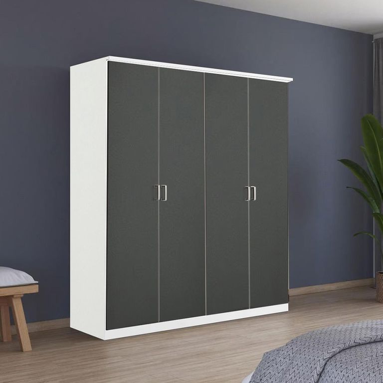 Celle Wardrobe - 181cm - 4 Door - Alpine White & Metallic Dark Grey