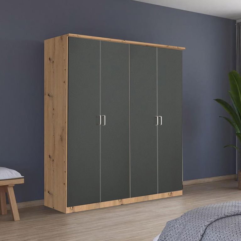Celle Wardrobe - 181cm - 4 Door - Artisan Oak & Metallic Dark Grey