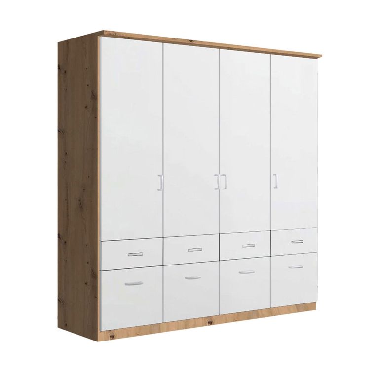 Celle Wardrobe - 181cm - 4 Door - with Drawer - Artisan Oak & Alpine White