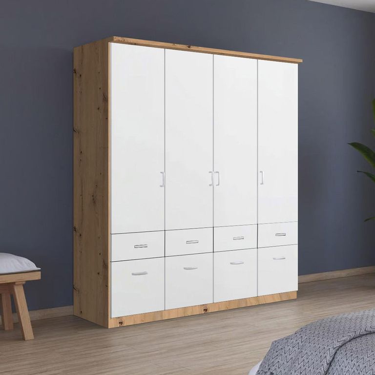 Celle Wardrobe - 181cm - 4 Door - with Drawer - Artisan Oak & Alpine White