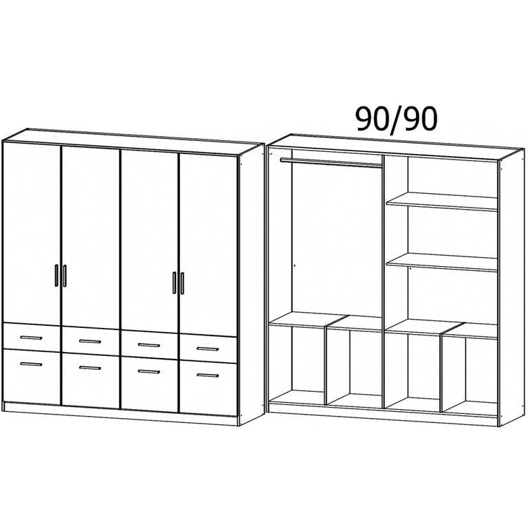 Celle Wardrobe - 181cm - 4 Door - with Drawer - Artisan Oak & Metallic Dark Grey