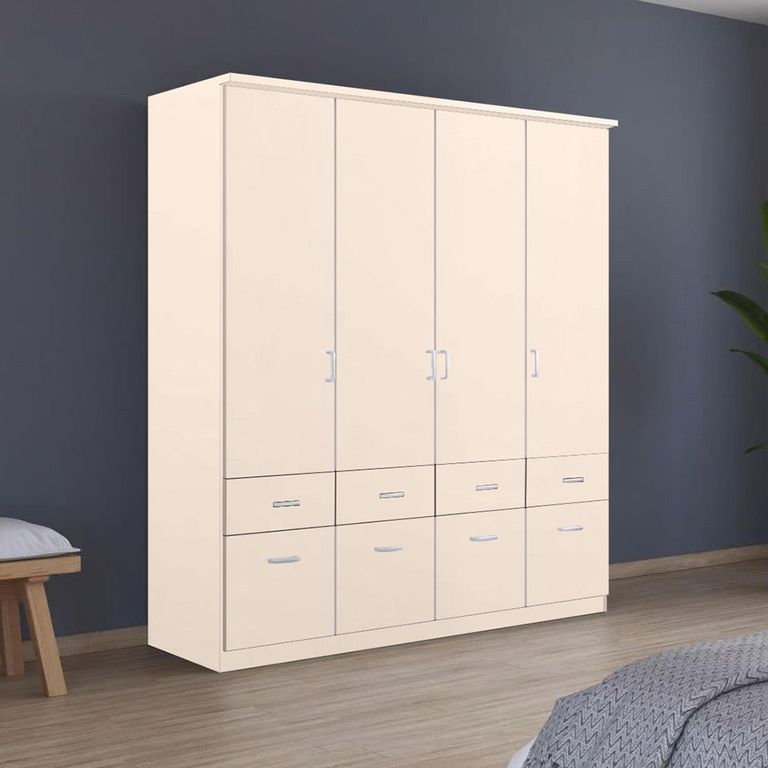 Celle Wardrobe - 181cm - 4 Door - with Drawer - Champagne
