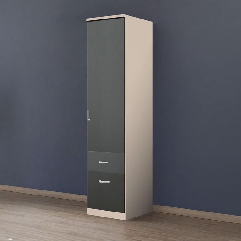 Celle Wardrobe - 47cm - 1 Door - 2 Drawer - Champagne & Metallic Dark Grey - RH