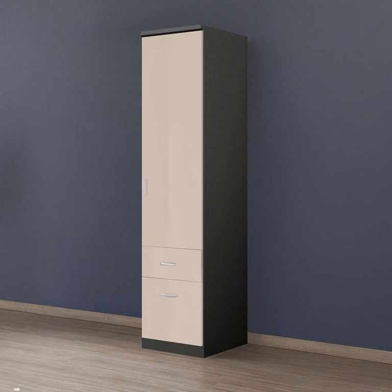 Celle Wardrobe - 47cm - 1 Door - 2 Drawer - Metallic Dark Grey & Champagne - RH