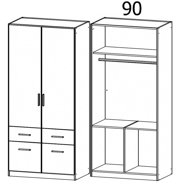 Celle Wardrobe - 91cm - 2 Door - Alpine White - 4 Drawer