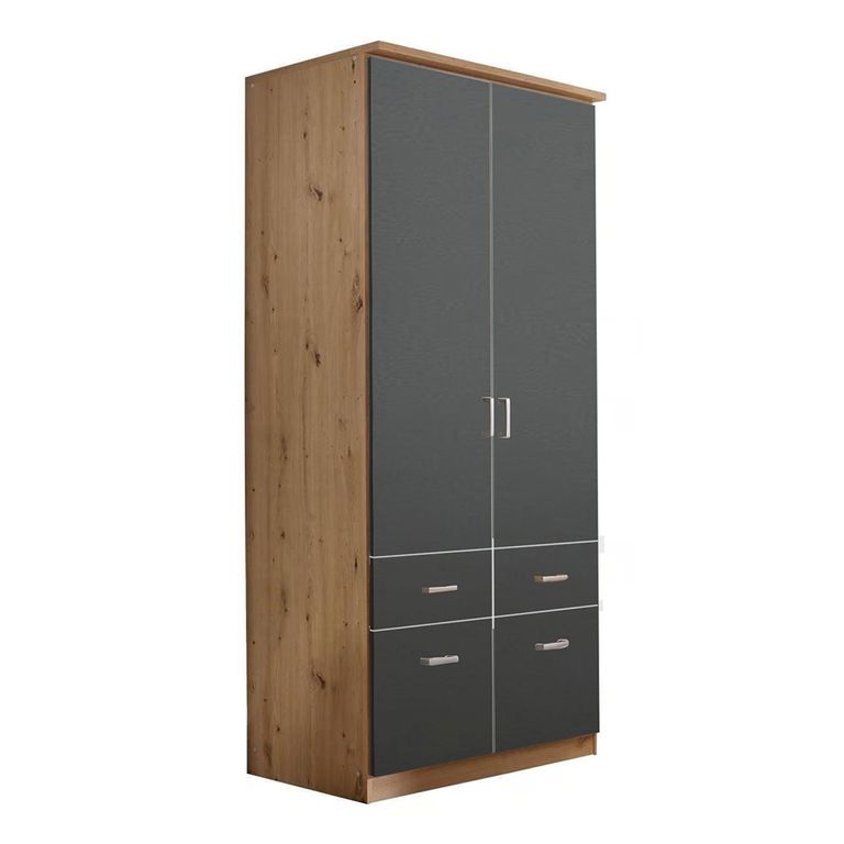 Celle Wardrobe - 91cm - 2 Door - Artisan Oak & Metallic Dark Grey - 4 Drawer