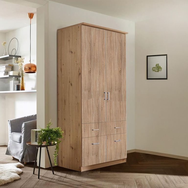 Celle Wardrobe - 91cm - 2 Door - Artisan Oak & Sonoma Oak - 4 Drawer