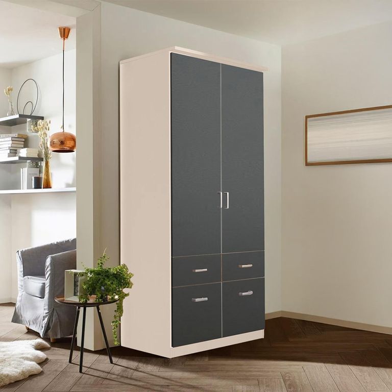Celle Wardrobe - 91cm - 2 Door - Champagne & Metallic Dark Grey - 4 Drawer