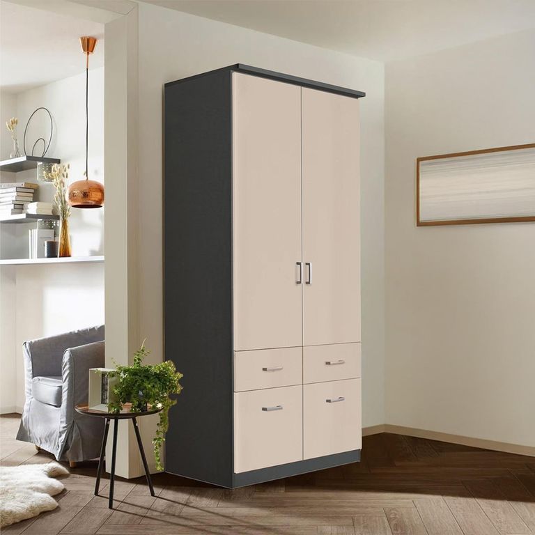 Celle Wardrobe - 91cm - 2 Door - Metallic Dark Grey & Champagne - 4 Drawer