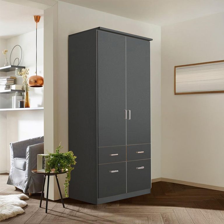 Celle Wardrobe - 91cm - 2 Door - Metallic Dark Grey - 4 Drawer