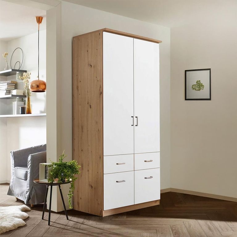 Celle Wardrobe - 91cm - 2 Door - Artisan Oak & Alpine White - 4 Drawer & Extras
