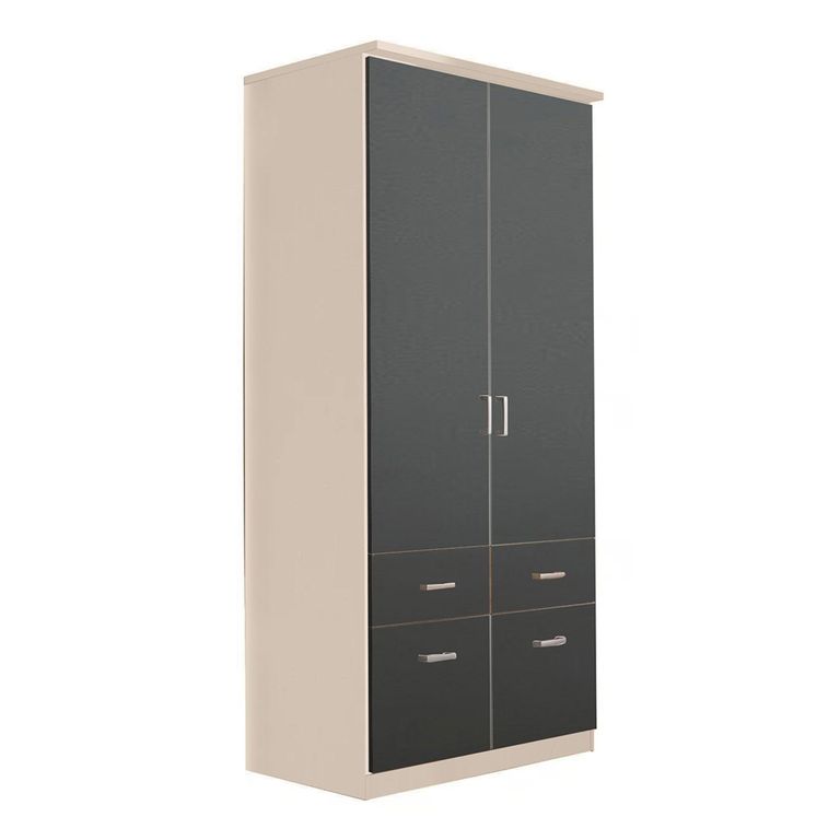 Celle Wardrobe - 91cm - 2 Door - Champagne & Metallic Dark Grey - 4 Drawer & Extras
