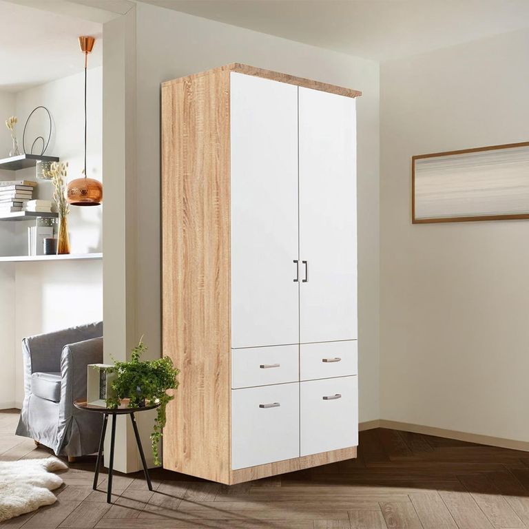 Celle Wardrobe - 91cm - 2 Door - Sonoma Oak & Alpine White - 4 Drawer & Extras
