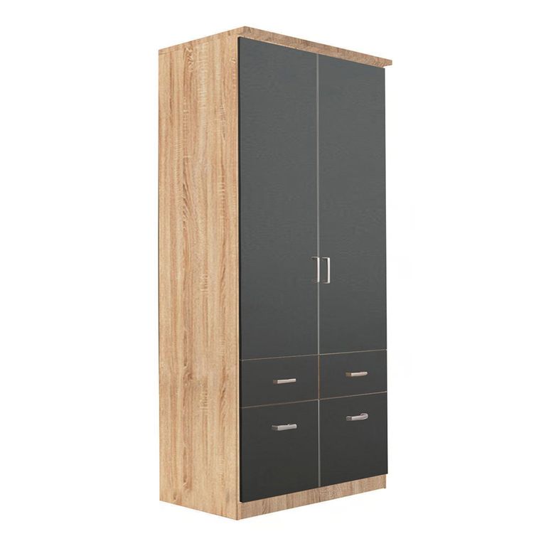 Celle Wardrobe - 91cm - 2 Door - Sonoma Oak & Metallic Dark Grey - 4 Drawer & Extras