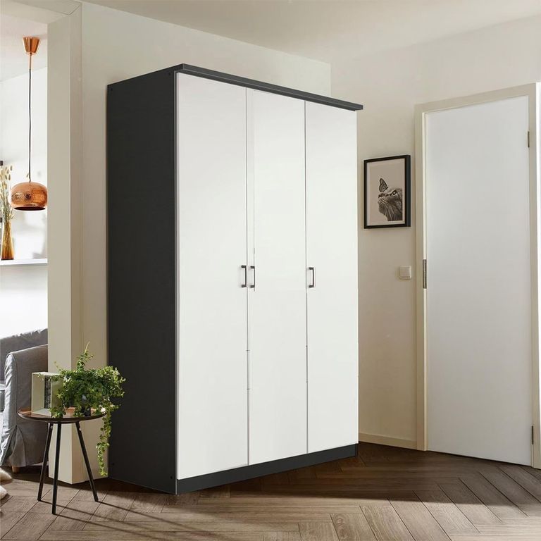 Celle Super Wardrobe - 136cm - 3 Door - Metallic Dark Grey & Alpine White