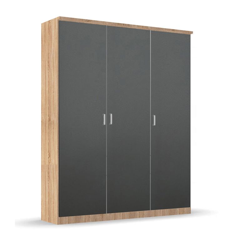 Celle Super Wardrobe - 136cm - 3 Door - Sonoma Oak & Metallic Dark Grey