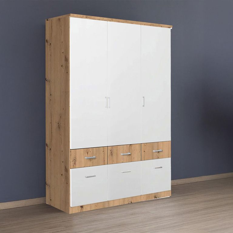 Celle Super Wardrobe - 136cm - 3 Door - 6 Drawer - Artisan Oak & Alpine White