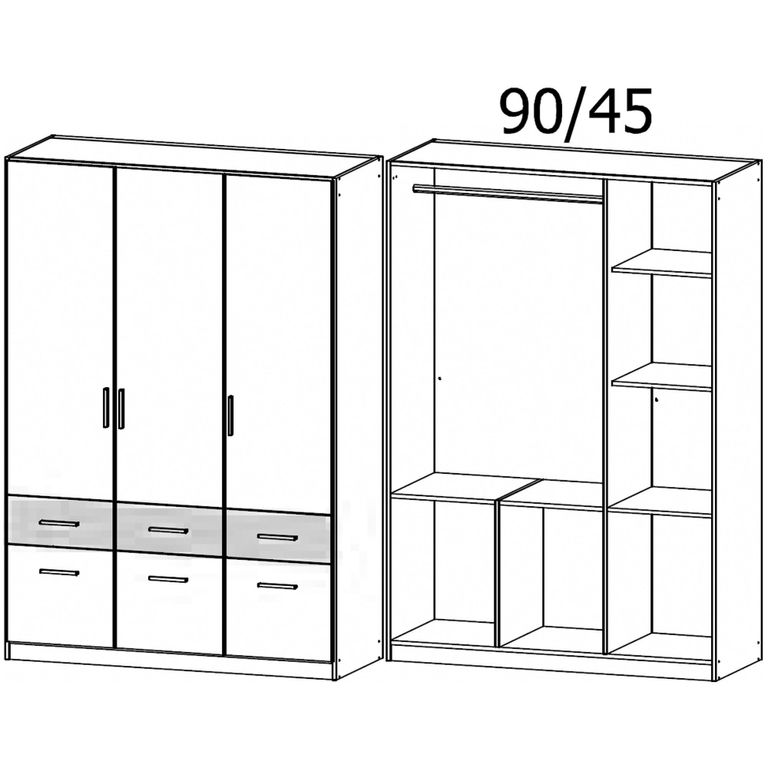 Celle Super Wardrobe - 136cm - 3 Door - 6 Drawer - Sonoma Oak & Alpine White