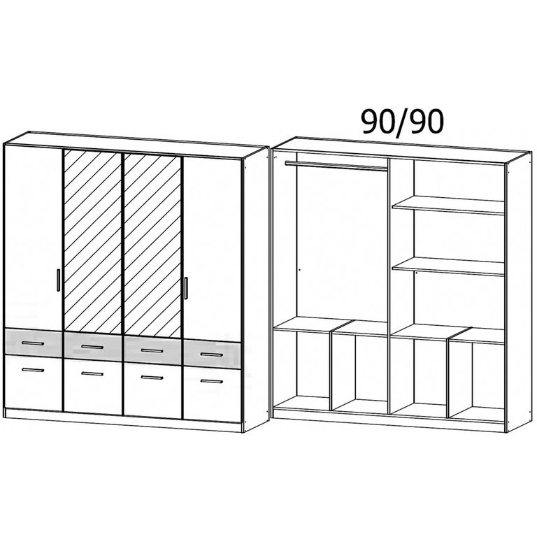 Celle Super Wardrobe - 181cm - 4 Door - Combi - Alpine White & Metallic Dark Grey