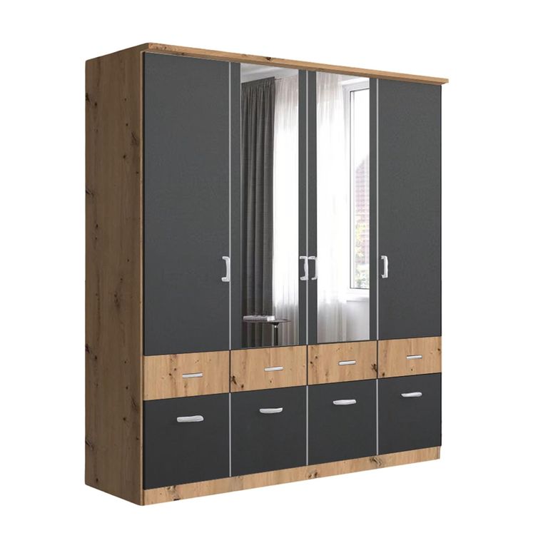Celle Super Wardrobe - 181cm - 4 Door - Combi - Artisan Oak & Metallic Dark Grey