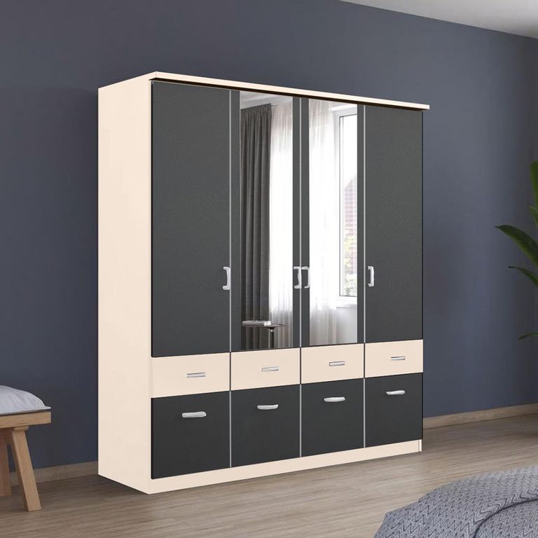 Celle Super Wardrobe - 181cm - 4 Door - Combi - Champagne & Metallic Dark Grey
