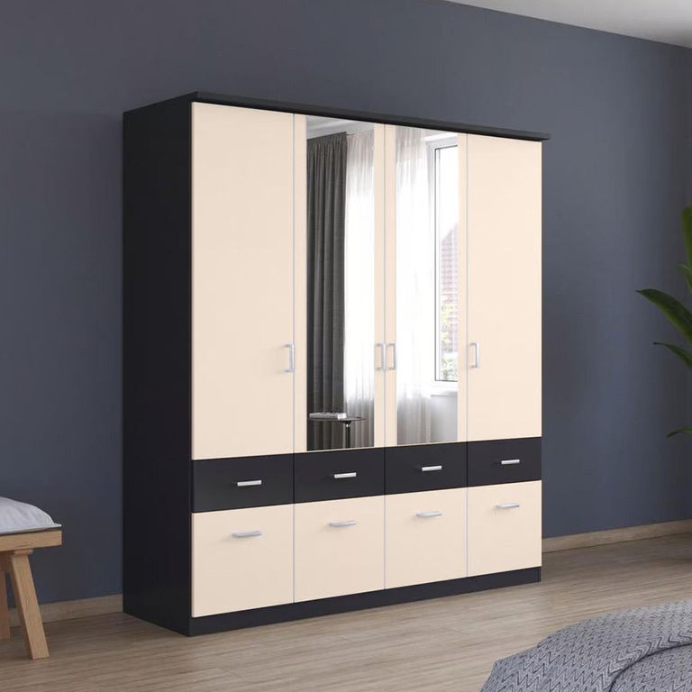 Celle Super Wardrobe - 181cm - 4 Door - Combi - Metallic Dark Grey & Champagne