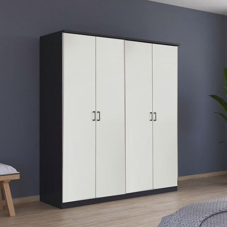 Celle Super Wardrobe - 181cm - 4 Door - Metallic Dark Grey & Alpine White