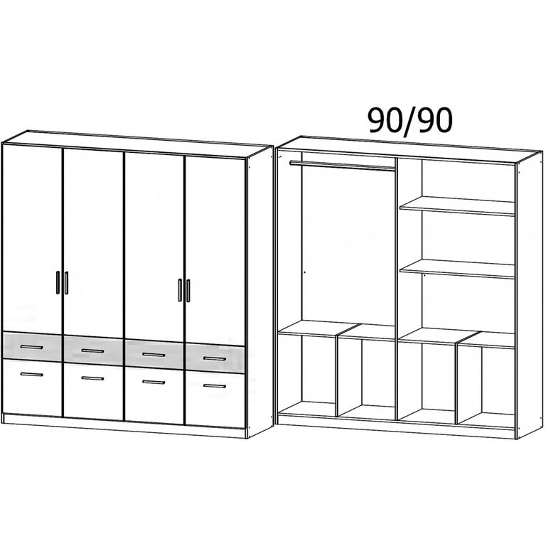 Celle Super Wardrobe - 181cm - 4 Door - with Drawer - Sonoma Oak & Alpine White