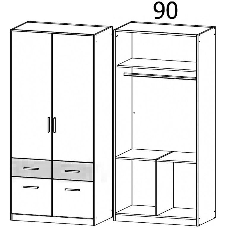 Celle Super Wardrobe - 91cm - 2 Door - 4 Drawer - Alpine White & Metallic Dark Grey