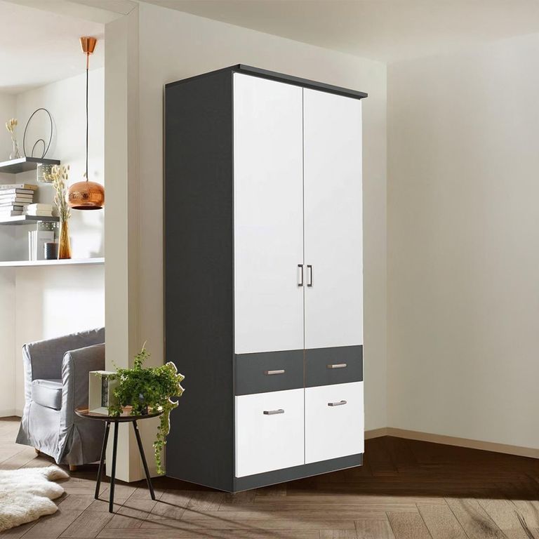 Celle Super Wardrobe - 91cm - 2 Door - 4 Drawer - Metallic Dark Grey & Alpine White