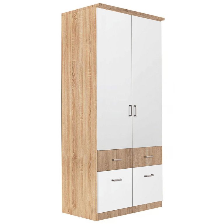 Celle Super Wardrobe - 91cm - 2 Door - 4 Drawer - Sonoma Oak & Alpine White
