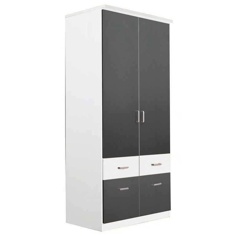 Celle Super Wardrobe - 91cm - 2 Door - 4 Drawer & Extras - Alpine White & Metallic Dark Grey