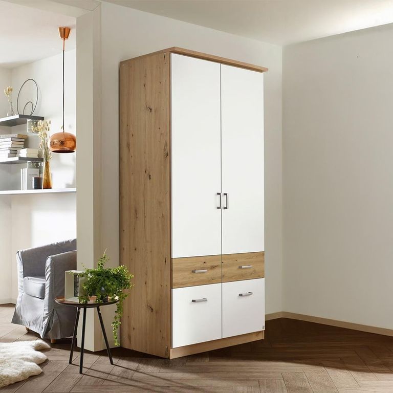 Celle Super Wardrobe - 91cm - 2 Door - 4 Drawer & Extras - Artisan Oak & Alpine White