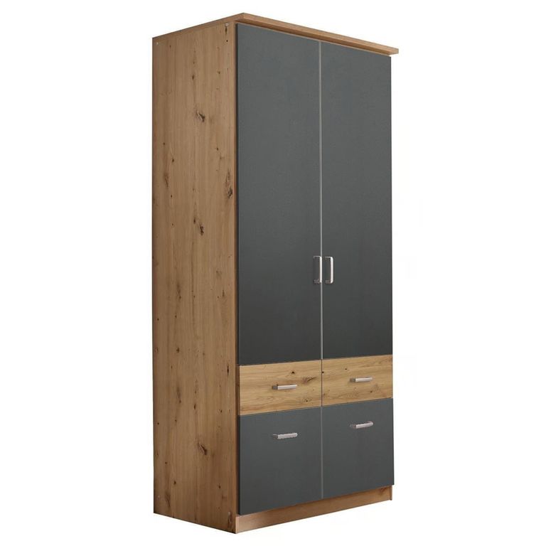 Celle Super Wardrobe - 91cm - 2 Door - 4 Drawer & Extras - Artisan Oak & Metallic Dark Grey