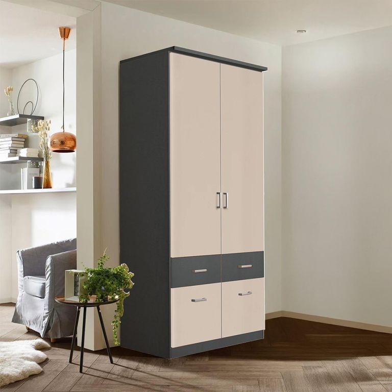 Celle Super Wardrobe - 91cm - 2 Door - 4 Drawer & Extras - Metallic Dark Grey & Champagne