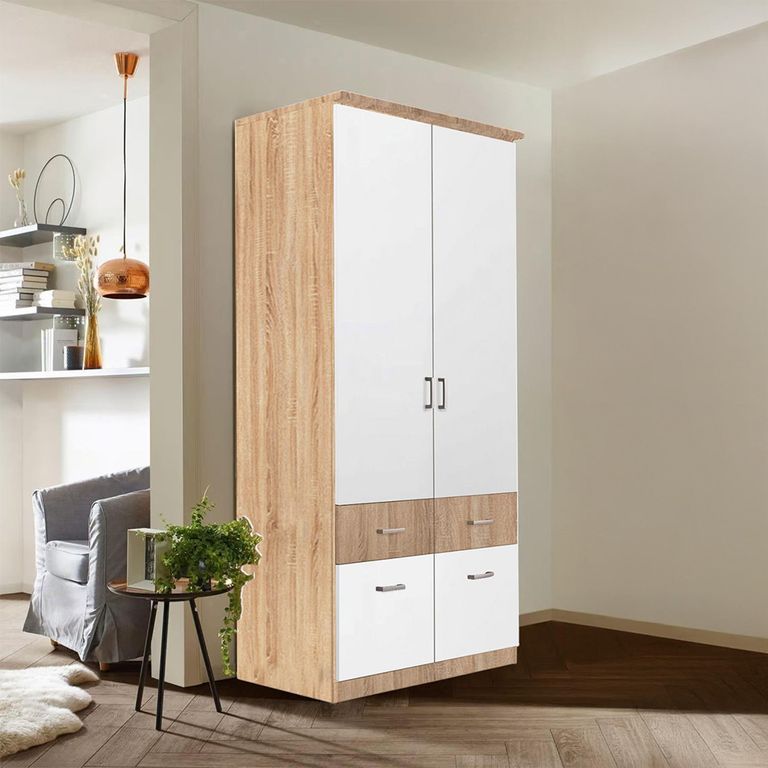 Celle Super Wardrobe - 91cm - 2 Door - 4 Drawer & Extras - Sonoma Oak & Alpine White