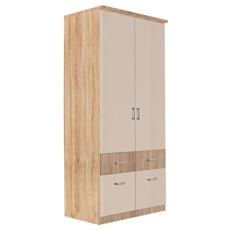 Celle Super Wardrobe - 91cm - 2 Door - 4 Drawer & Extras - Sonoma Oak & Champagne